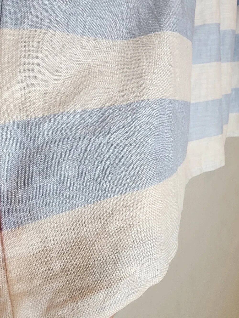 Kenar 100% Linen Mini Skirt Blue White Wide Stripes Pockets Women's Size 10